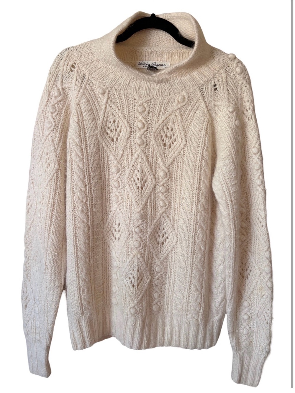 WORK IN PROGRESS- Women’s Cream Cable-Knit Sweater with silk